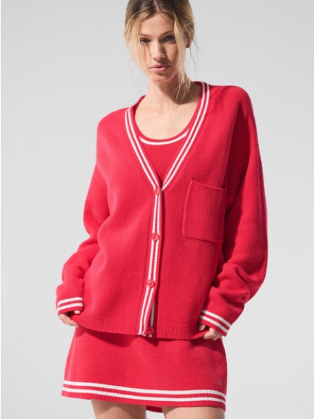 ❤️🎾 ALO Yoga Tennis Club Sweater Knit Cardigan Red Size Small